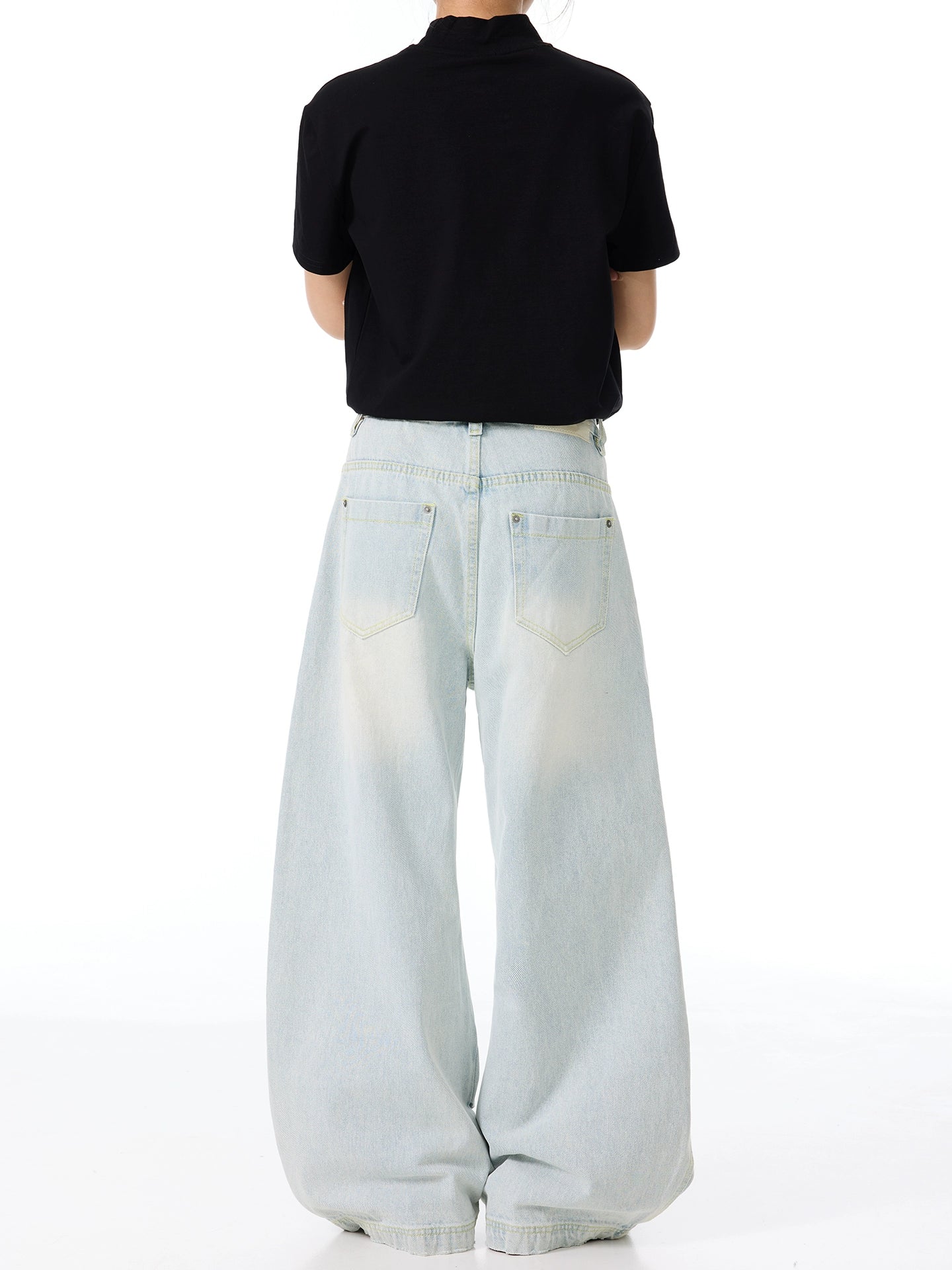 Curved Wide Leg Denim Jeans WN21441