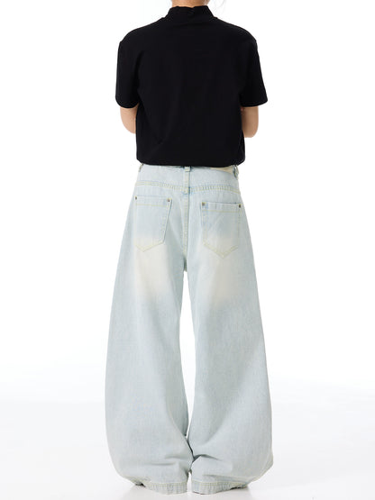 Curved Wide Leg Denim Jeans WN21441