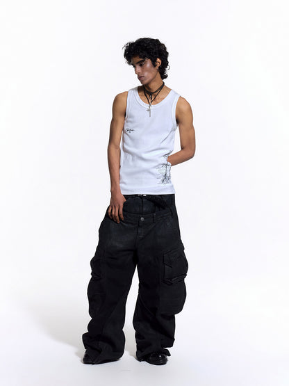 Irregular Panel 3D Pocket Wide Leg Cargo Pants WN27441