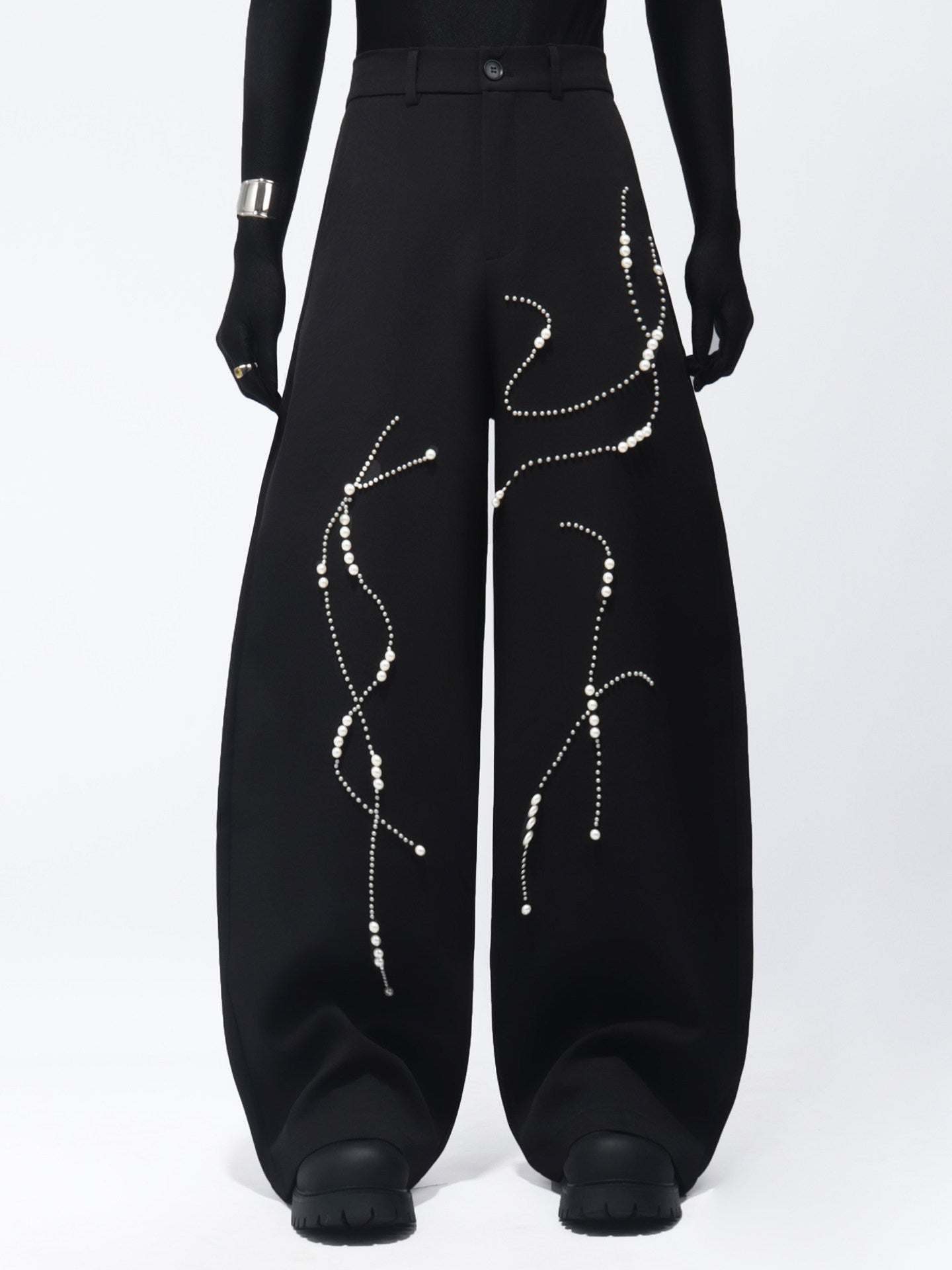 Rhinestone Line Short Jacket & Rhinestone Line Wide Leg Trousers Setup WN23706