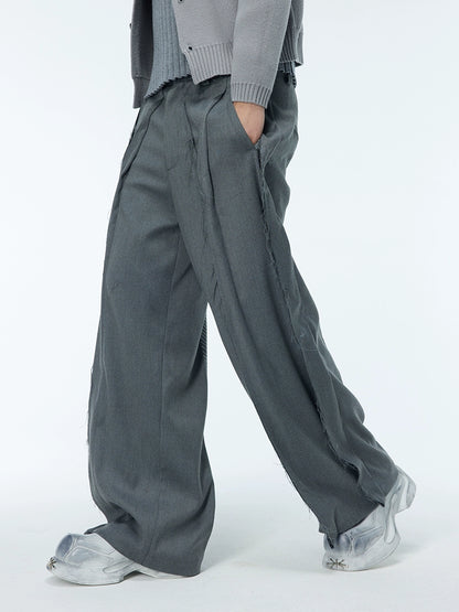 Wide-Leg Pleats Raw-edge Trousers WN9063