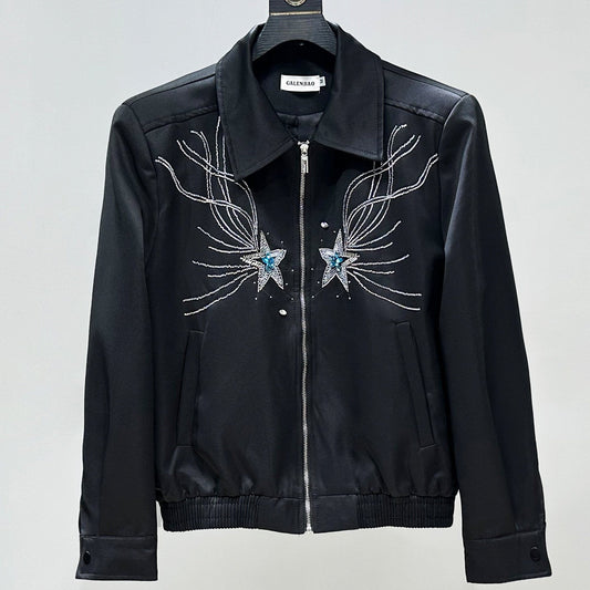 Star Rhinestone Zipper Short Jacket WN23957