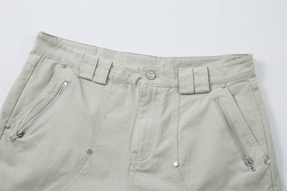 Multi-Pocket Wide Leg Cargo Half Pants WN26813