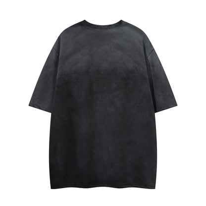 Washed Damage Graphic Print Short Sleeve T-Shirt WN26968