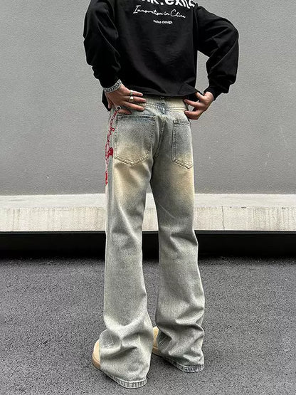 Embroidery Straight Leg Denim Jeans WN19500