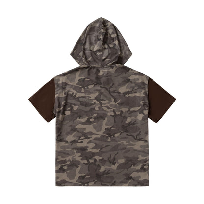 Camouflage Contrast Sleeve Embroidery Hoodie WN25503