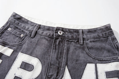 Gradient Paint Letter Graphic Wide Leg Denim Jeans WN28027