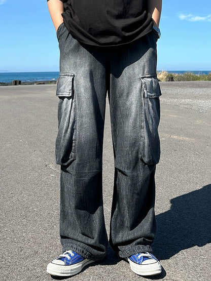 Washed Wide Leg Cargo Denim Jeans WN20284