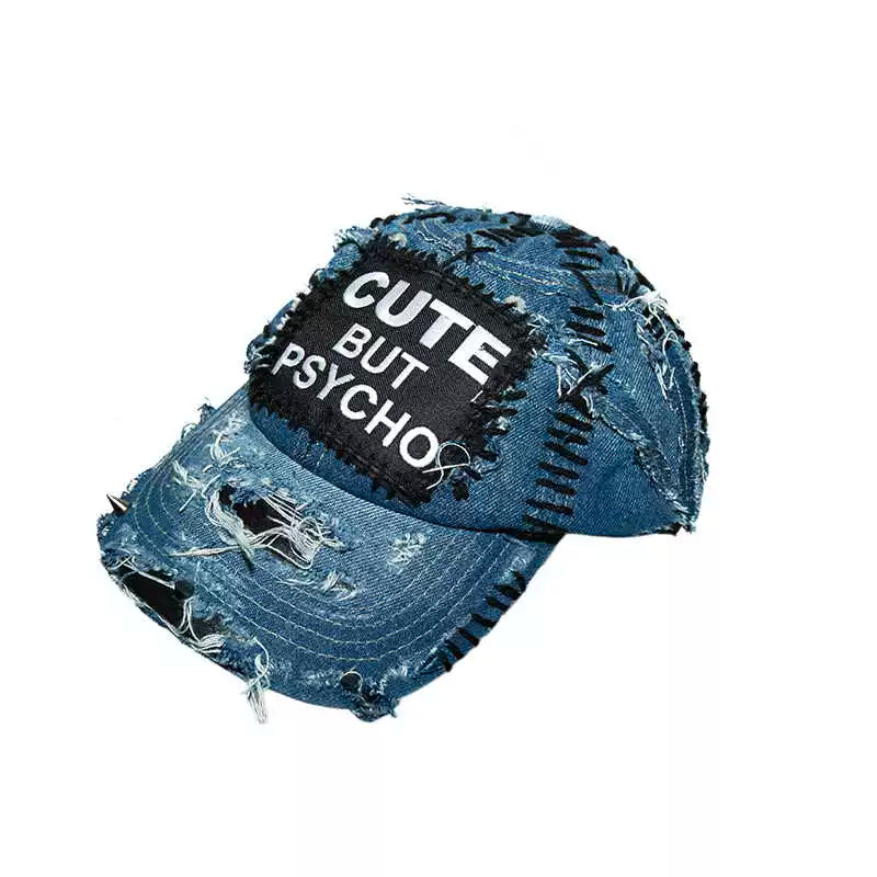 Patchwork Damage Denim Embroidery Washed Curved-Brim Cap WN21137