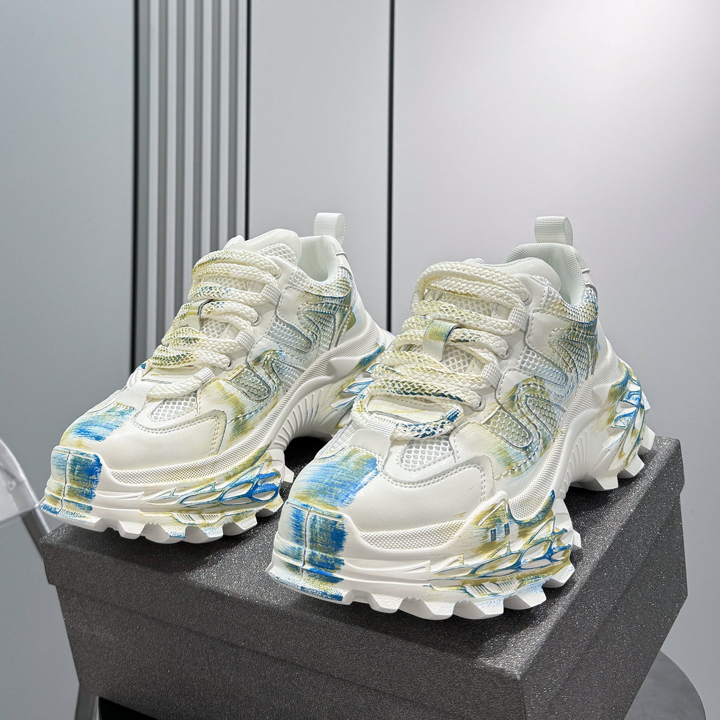 Paint Mesh Design Chunky Sole Sneakers WN24662