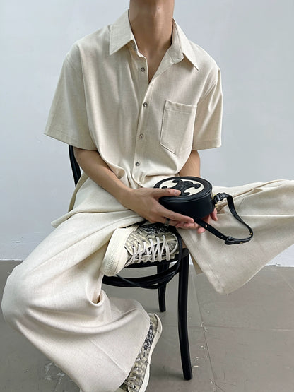 Oversize Short Sleeve Shirt & Center Press Wide-Leg Straight Trousers Setup WN7412