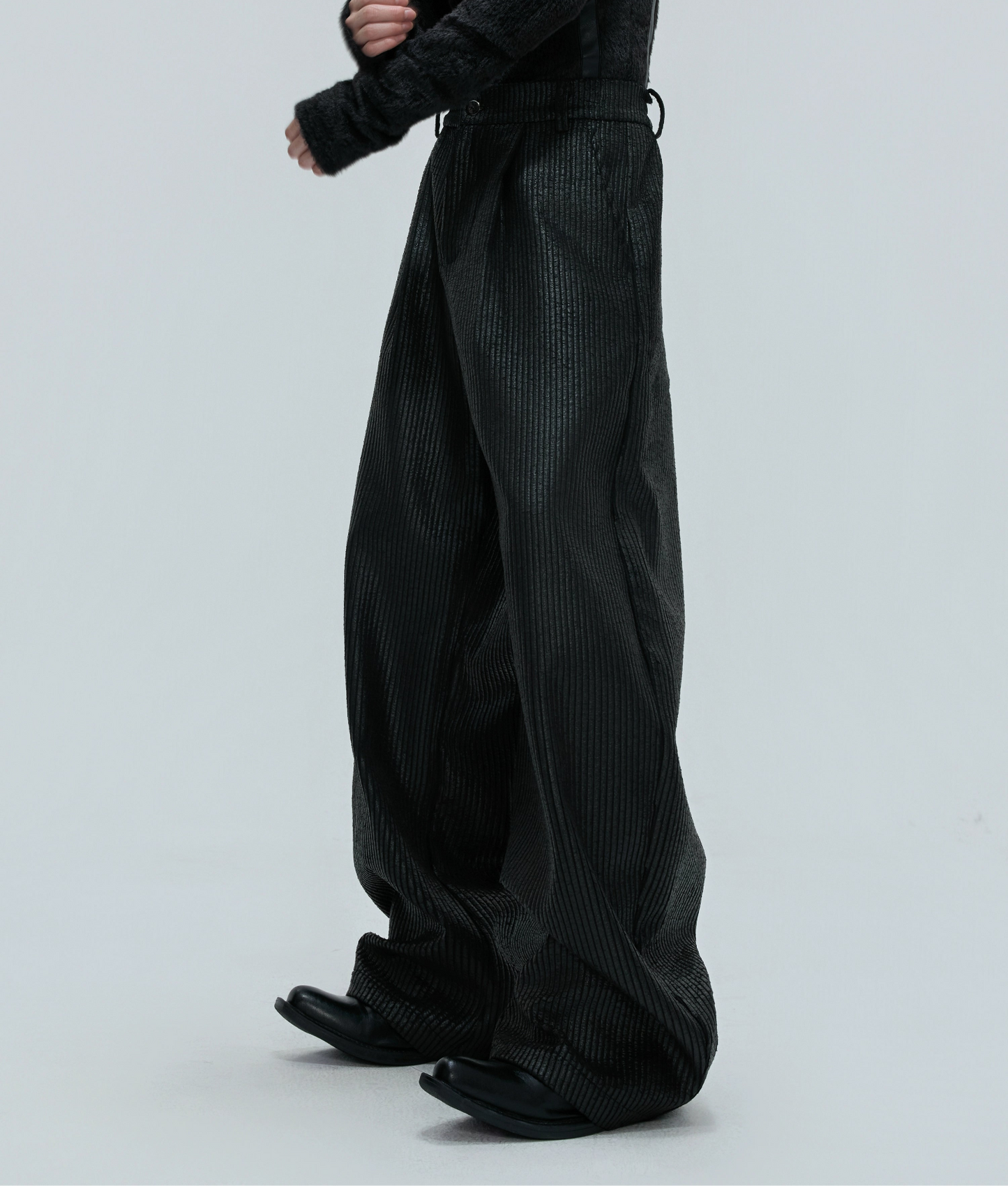 Waxed Textured PU Leather Wide Leg Pants WN21742
