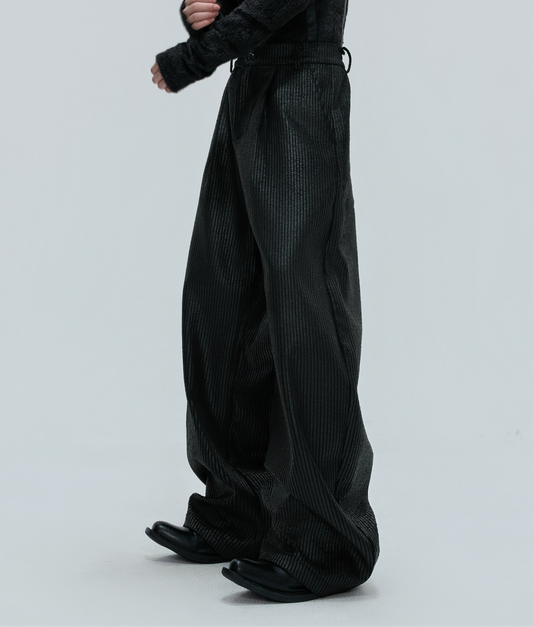 Waxed Textured PU Leather Wide Leg Pants WN21742