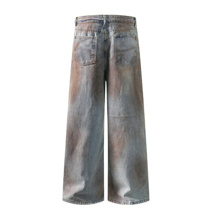 Mud Dye Washed Wide Leg Denim Jeans WN16540
