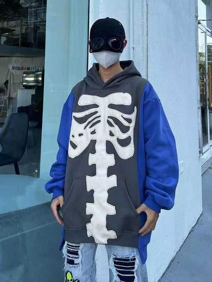 Skeleton Print Contrast Sleeve Oversize Hoodie WN24060