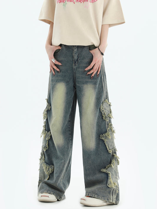 Star Side Raw-edge Wide Leg Denim Jeans WN7193