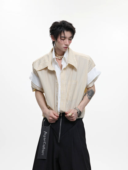 Stripe Fake Layered Short Sleeve Shirt WN18368
