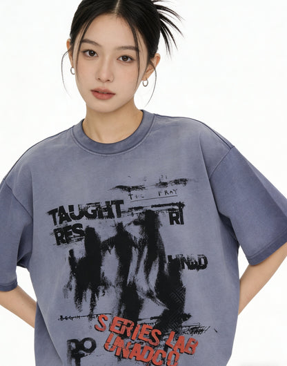 Dark Graffiti Print Short Sleeve T-Shirt WN25467