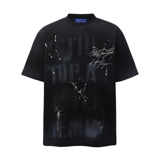 Gradient Ink Paint Splash Letter Print Short Sleeve T-Shirt WN26944