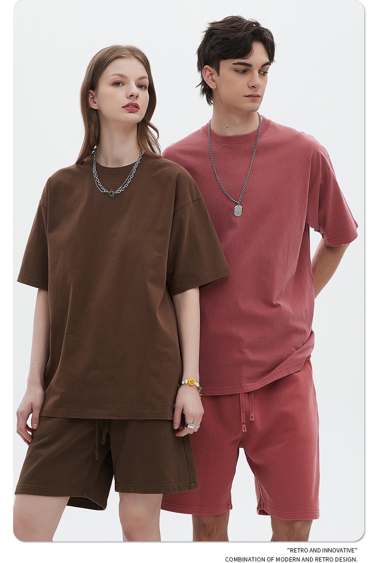 Washed Dyed Oversize Damage Short-sleeve T-shirt & Short Sweatpants Setup WN6630-K