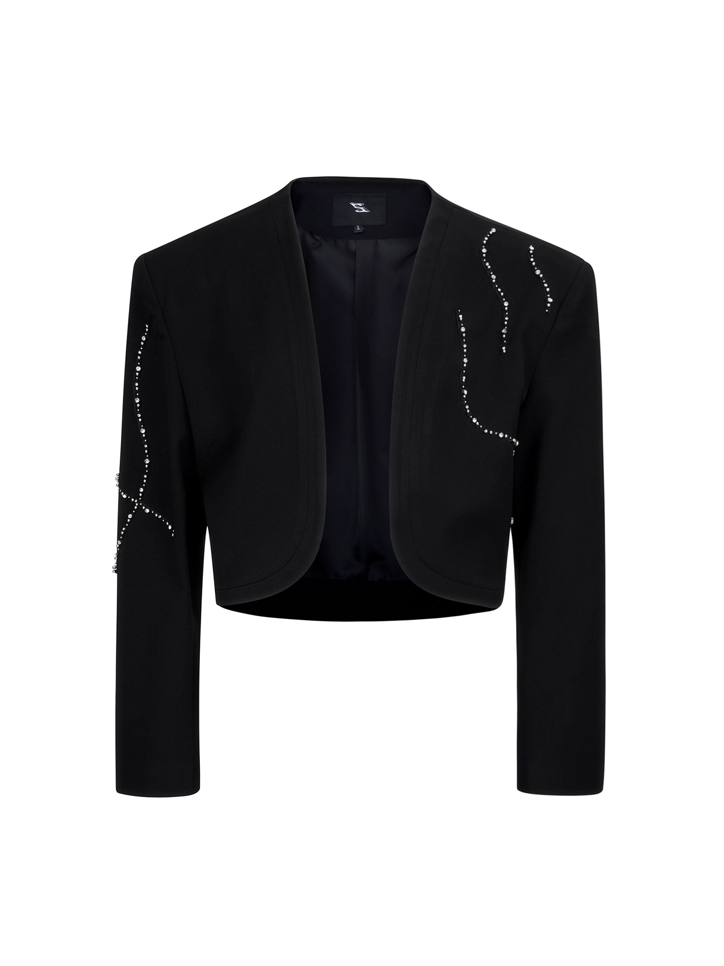 Collarless Shoulder-Pad Rhinestone Tailored Jacket & Rhinestone Trousers Setup WN20924