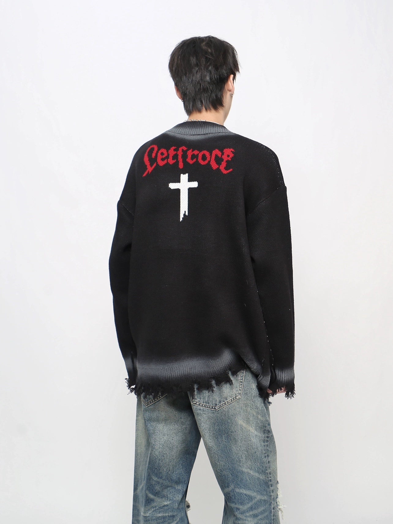 Spray Paint Zipper Damage Knit Cardigan WN21054