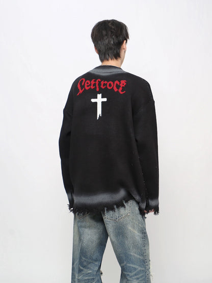 Spray Paint Zipper Damage Knit Cardigan WN21054