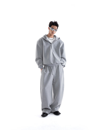 Multi-Button Zipper Hoodie & Wide Leg Sweatpants Setup WN20645