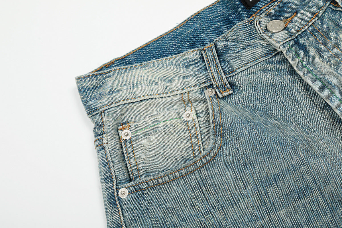 Washed Pleats Curved Denim Jeans WN25533