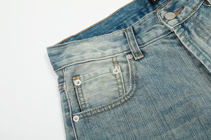 Washed Pleats Curved Denim Jeans WN25533