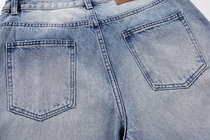 Embroidery Paint Wash Wide Leg Denim Jeans WN27958
