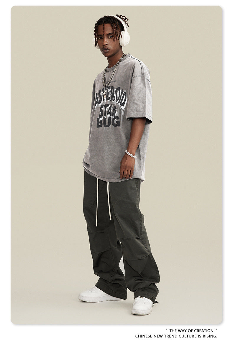 Washed Round Neck Pure Cotton Short Sleeve T-Shirt WN7832