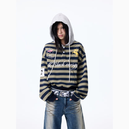 Stripe Print Drawstring Oversize Pullover Hoodie WN27361