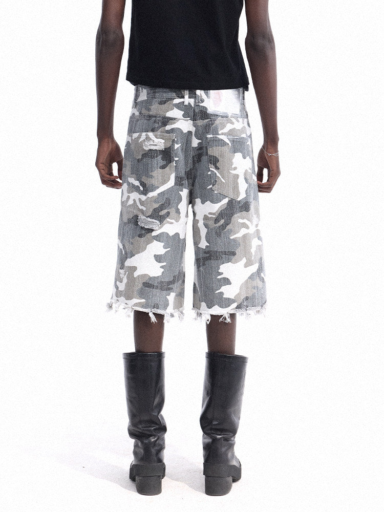 Camouflage Damage Denim Half Pants WN27157