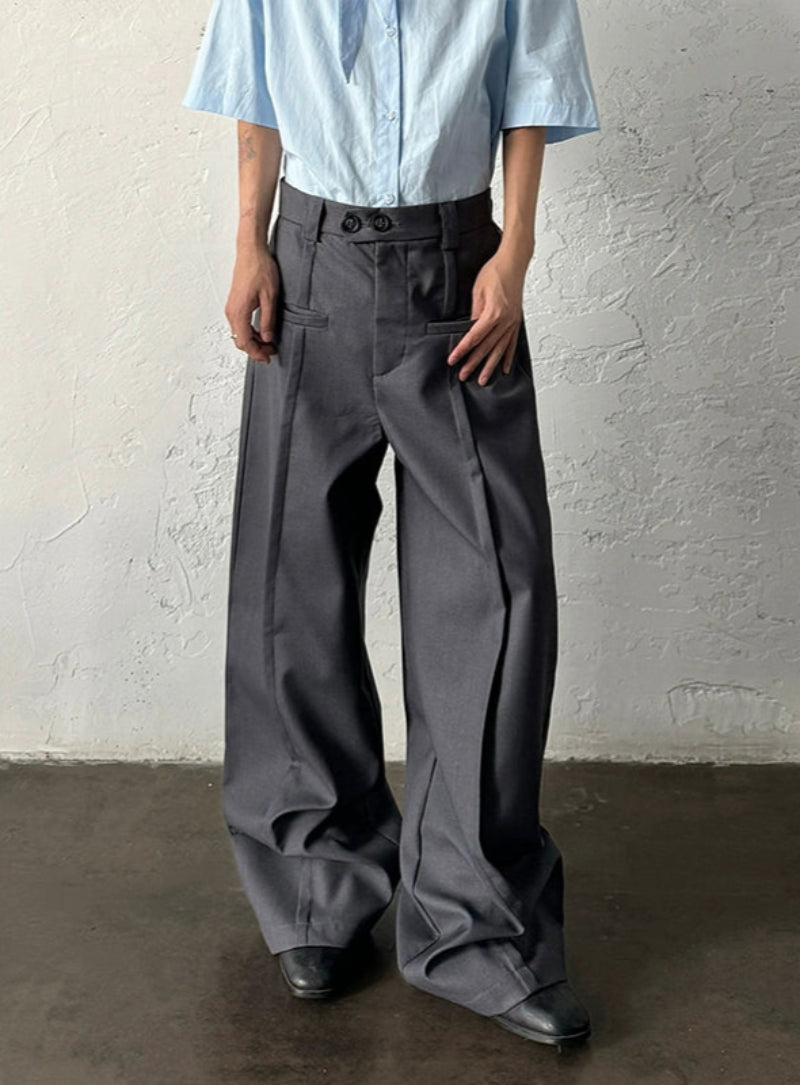 Pleats Wide Leg Straight Trousers WN19986