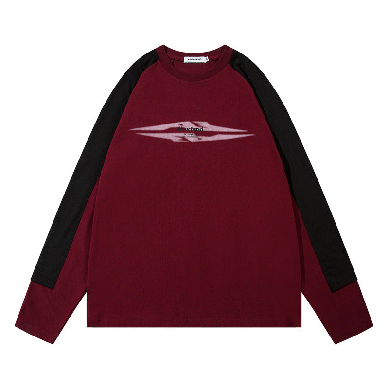 Colorblock Letter Print Long Sleeve T-Shirt WN11381