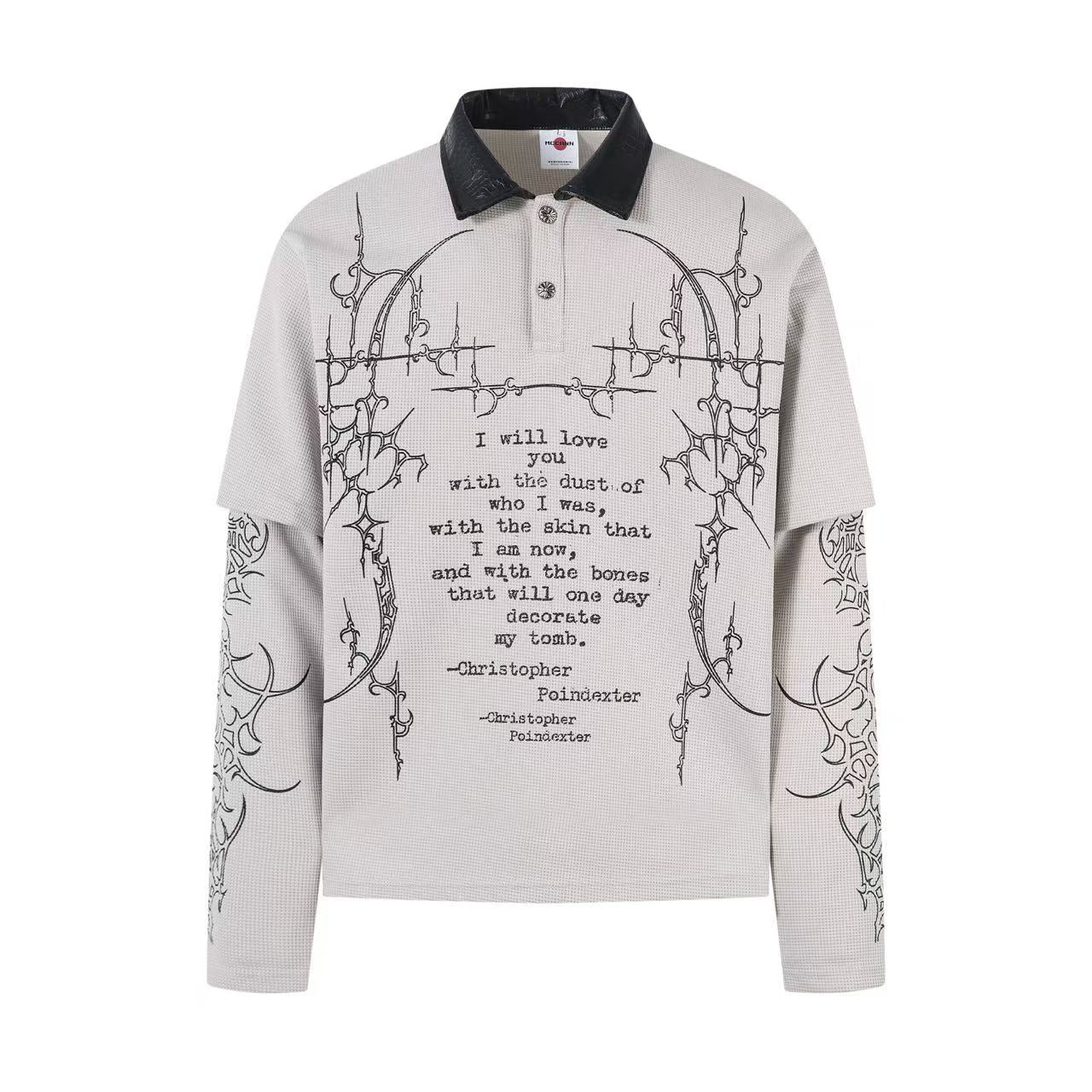 Graffiti Print Fake Layered Waffle Long Sleeve T-Shirt WN25925