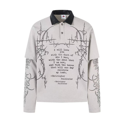 Graffiti Print Fake Layered Waffle Long Sleeve T-Shirt WN25925