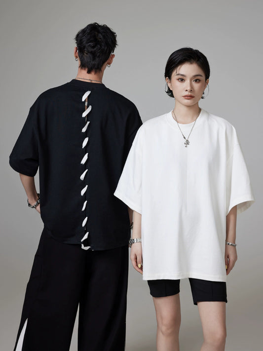 Thick Black And White Spine Pattern Oversize Short Sleeve T-Shirt WN13311