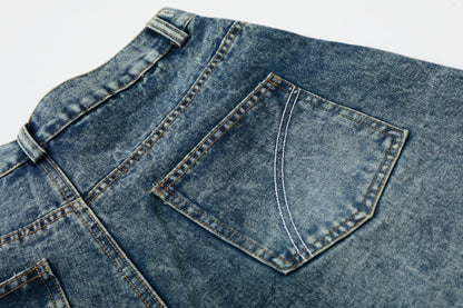 Washed Studs Panel Cropped Denim Half Jeans WN25766