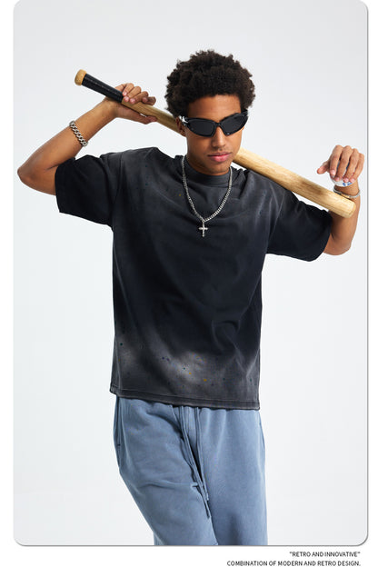 Ink Splash Spray Dye Washed Short Sleeve T-Shirt WN16275