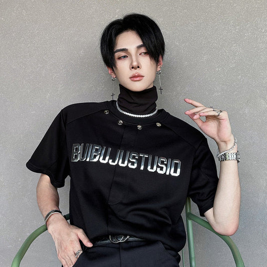 Oversize Letter High-Neck Short Sleeve T-Shirt WN25092