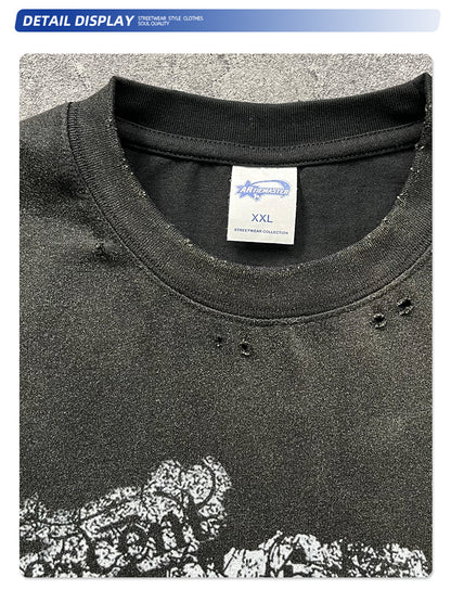 Graphic Print White Ink Digital Spray Short Sleeve T-Shirt WN16277