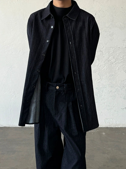 Minimalist Denim Long Sleeve Shirt & Washed Denim Jeans Setup WN19958