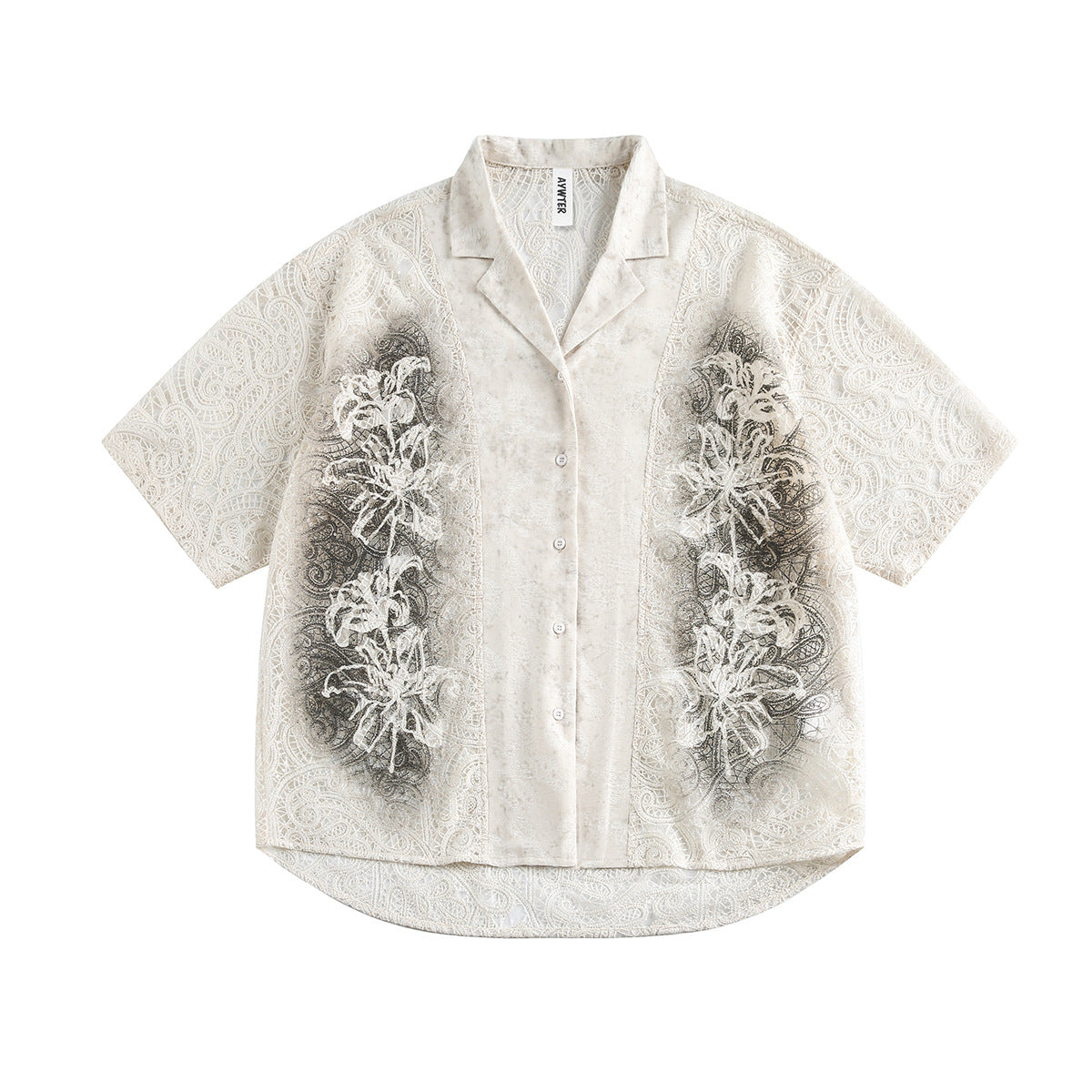 Graffiti Lace Cutout Short Sleeve Shirt WN16181