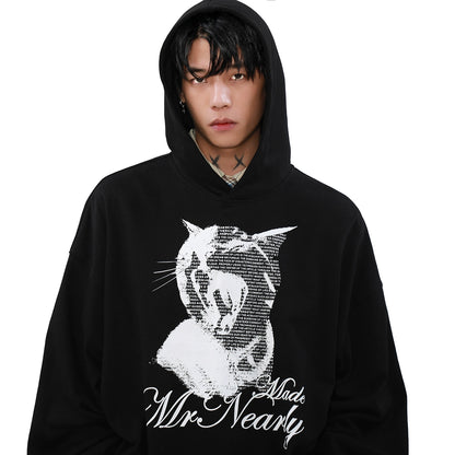 Cat Print Oversize Pullover Hoodie WN8293