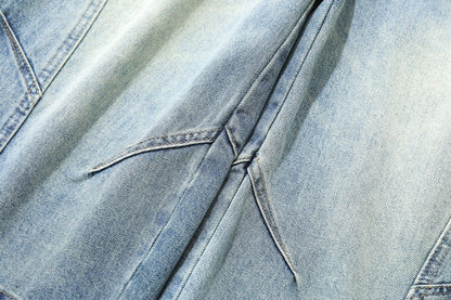 Washed Curved Denim Half Jeans WN25980