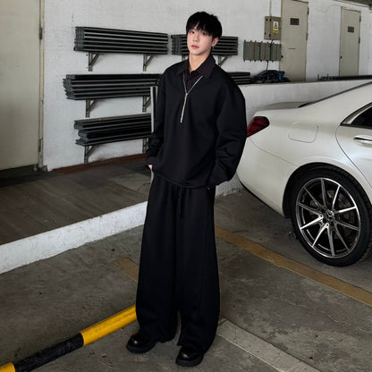 Fake Layered V-Neck Sweatshirt & Wide Leg Sweatpants Setup WN25208