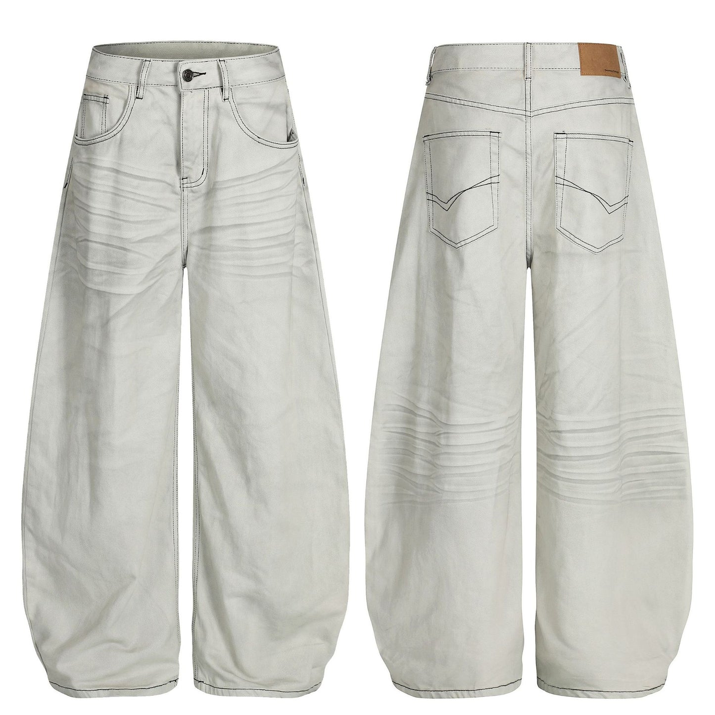 Washed Whisker Barrel Denim Jeans WN26094