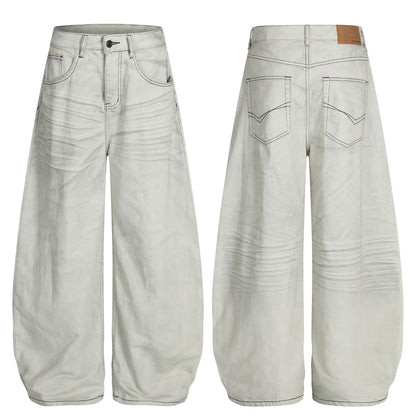 Washed Whisker Barrel Denim Jeans WN26094
